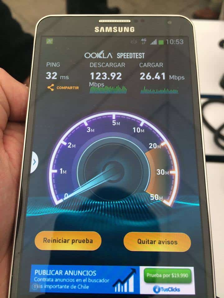 Test de velocidad 4G LTE de Entel