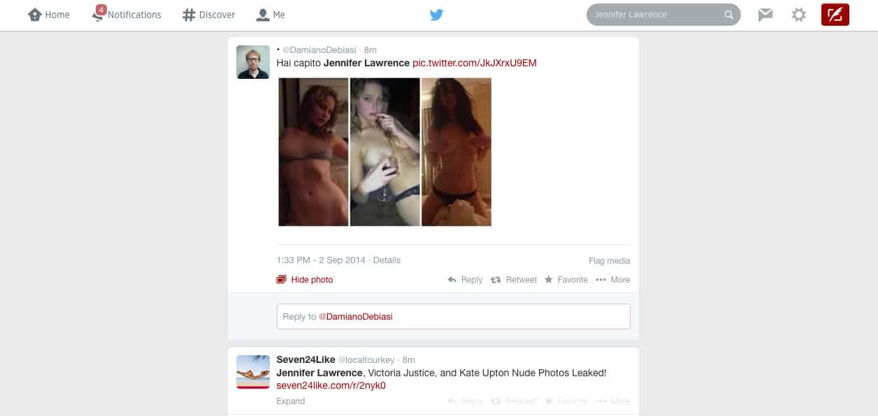 Jennifer Lawrence: Twitter cerrará cualquier cuenta que publique las fotografí­a filtradas.