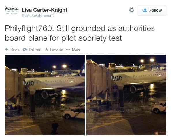 Uno de los tweets de Lisa relatando lo que sucedí­a con el piloto de JetBlue.
