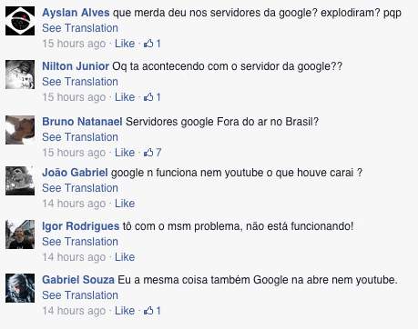 Brasileños consultando por los servicios de Google en la página de Facebook de la compañí­a.