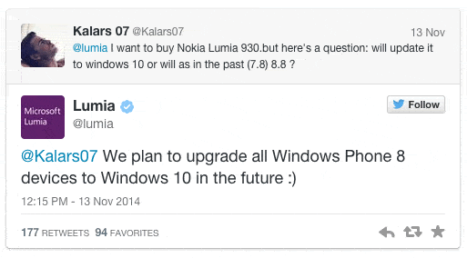 Respuesta de Microsoft sobre el update de Windows Phone 8 a Windows 10.
