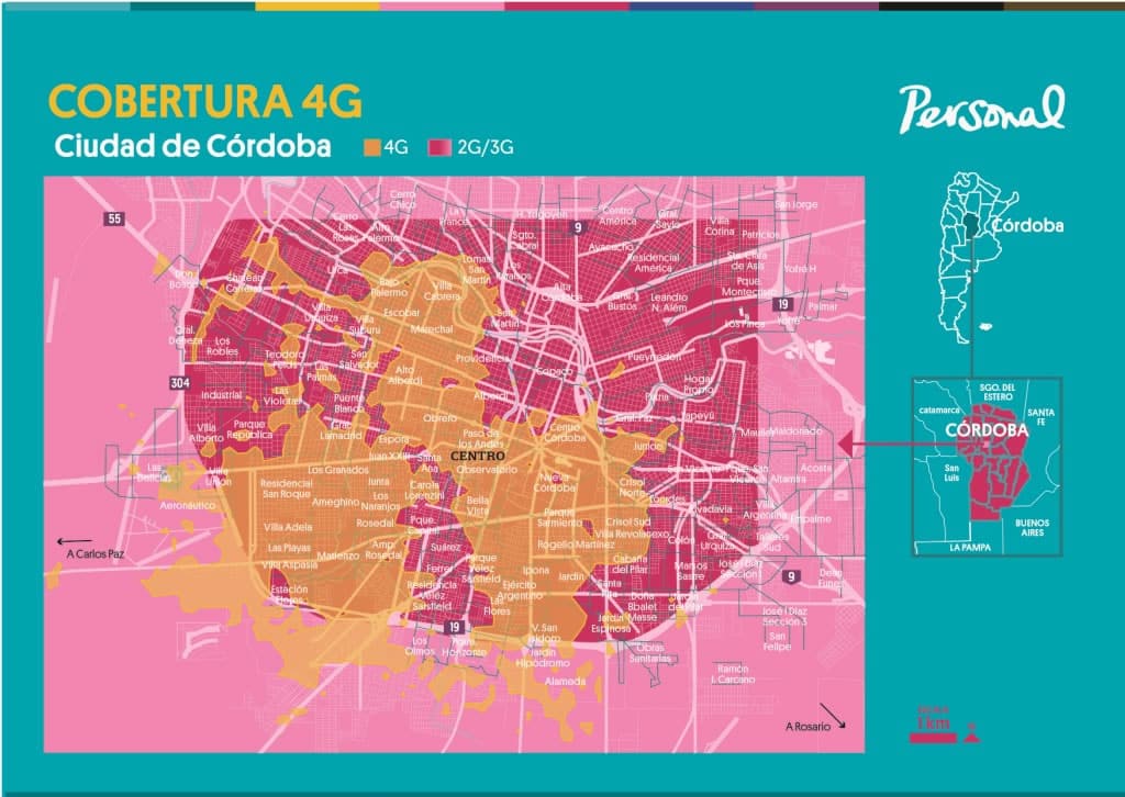 Cobertura 4G de Personal en Córdoba.