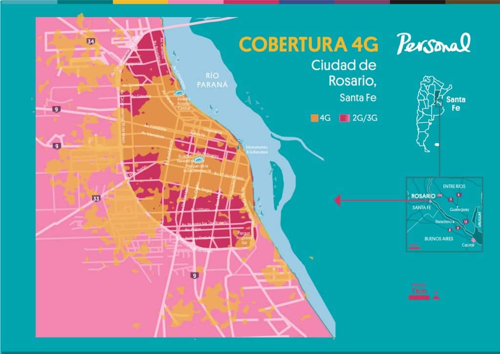 Cobertura 4G de Personal en Rosario.