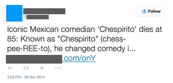 Así­ lucen los tweets con malware acerca de la muerte de Chespirito.