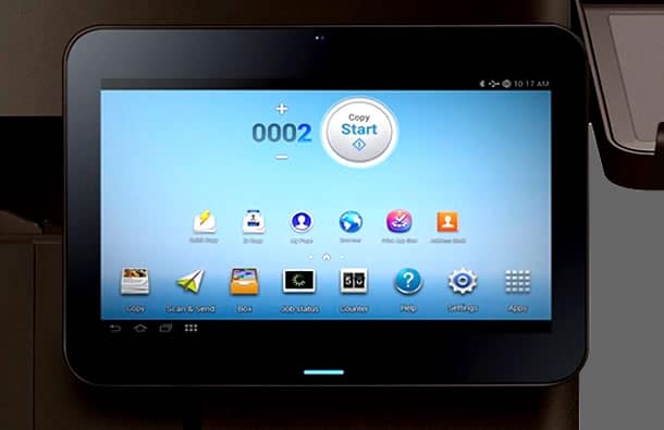 Los modelos multifuncional con Android, incluyen esta pantalla que prácticamente es una tableta independiente.