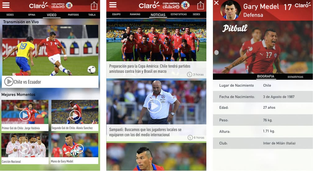La aplicación de la Copa América 2015 de Claro y Canal 13 es gratuita.