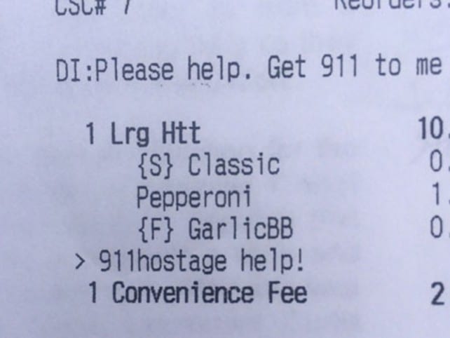 La mujer pidió a través de la aplicación de Pizza Hut que llamaran al 911.