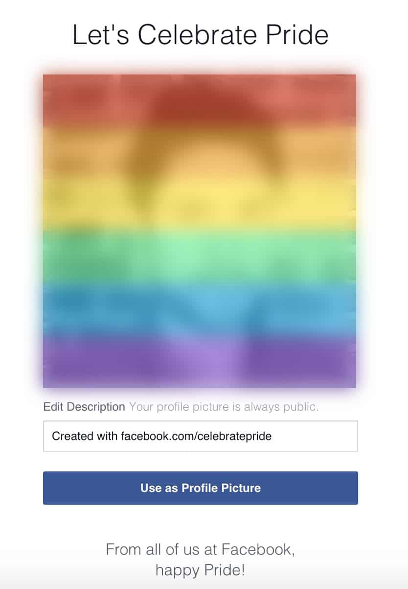 La herramienta en apoyo a la comunidad LGBT simplemente tomaba tu foto de perfil y le colocaba un filtro.