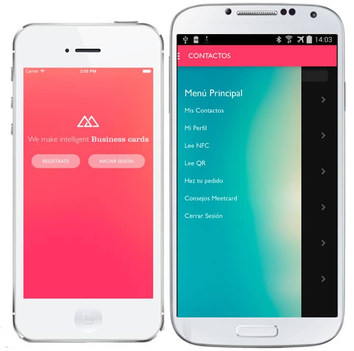 Así­ luce la aplicación de Meetcard en un smartphone.