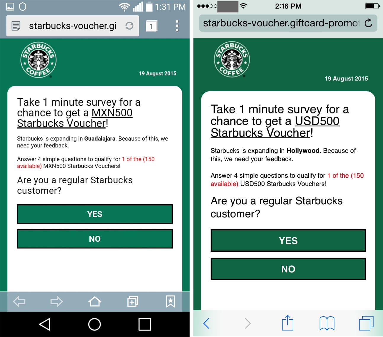 Así­ luce la falsa encuesta de Starbucks que se propaga por WhatsApp.