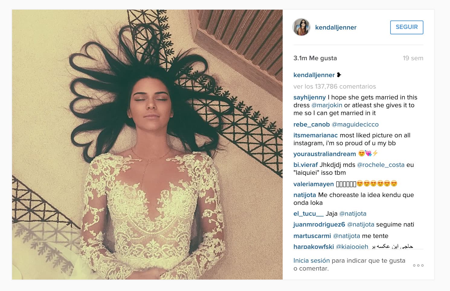 Kendall Jenner tiene la foto con más likes en Instagram.