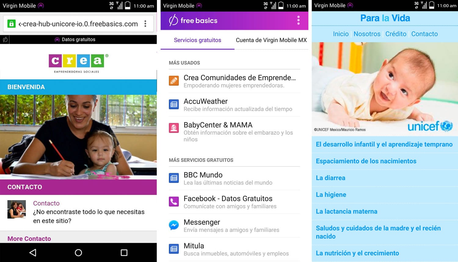 Algunos servicios Free Basics en México.