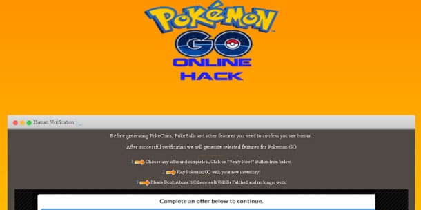 Así­ luce uno de los sitios fraudulentos en torno a Pokémon Go.
