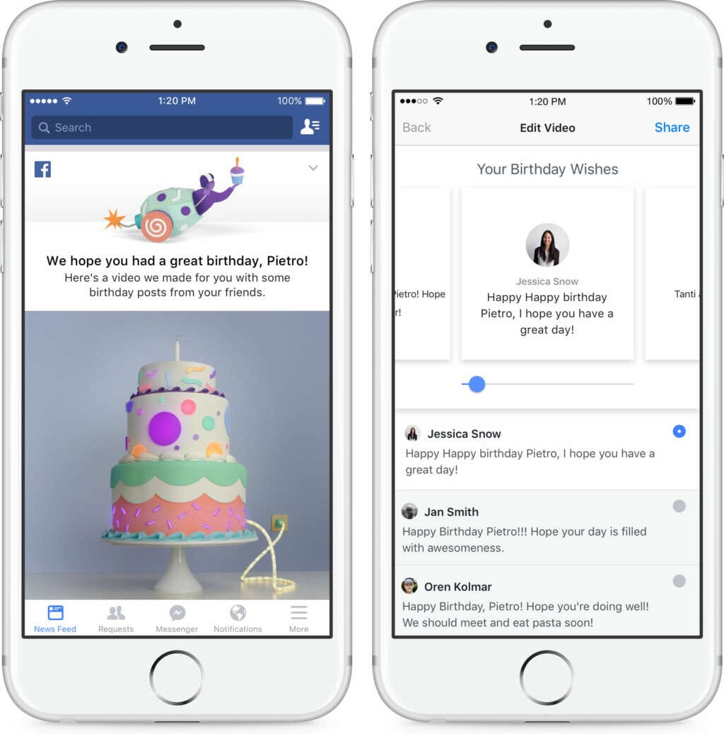 Facebook crea videos de cumpleaños con los mensajes que recibas.