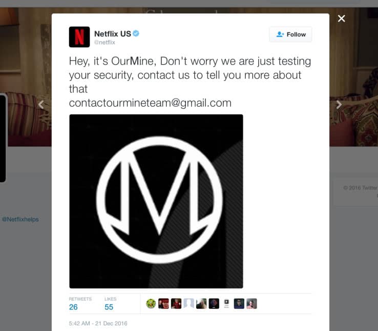 Ourmine Hack Netflix OurMine cuando hackearon la cuenta de Netflix.