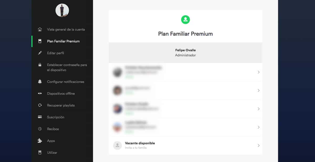 Configuración de un Plan Familiar Premium.