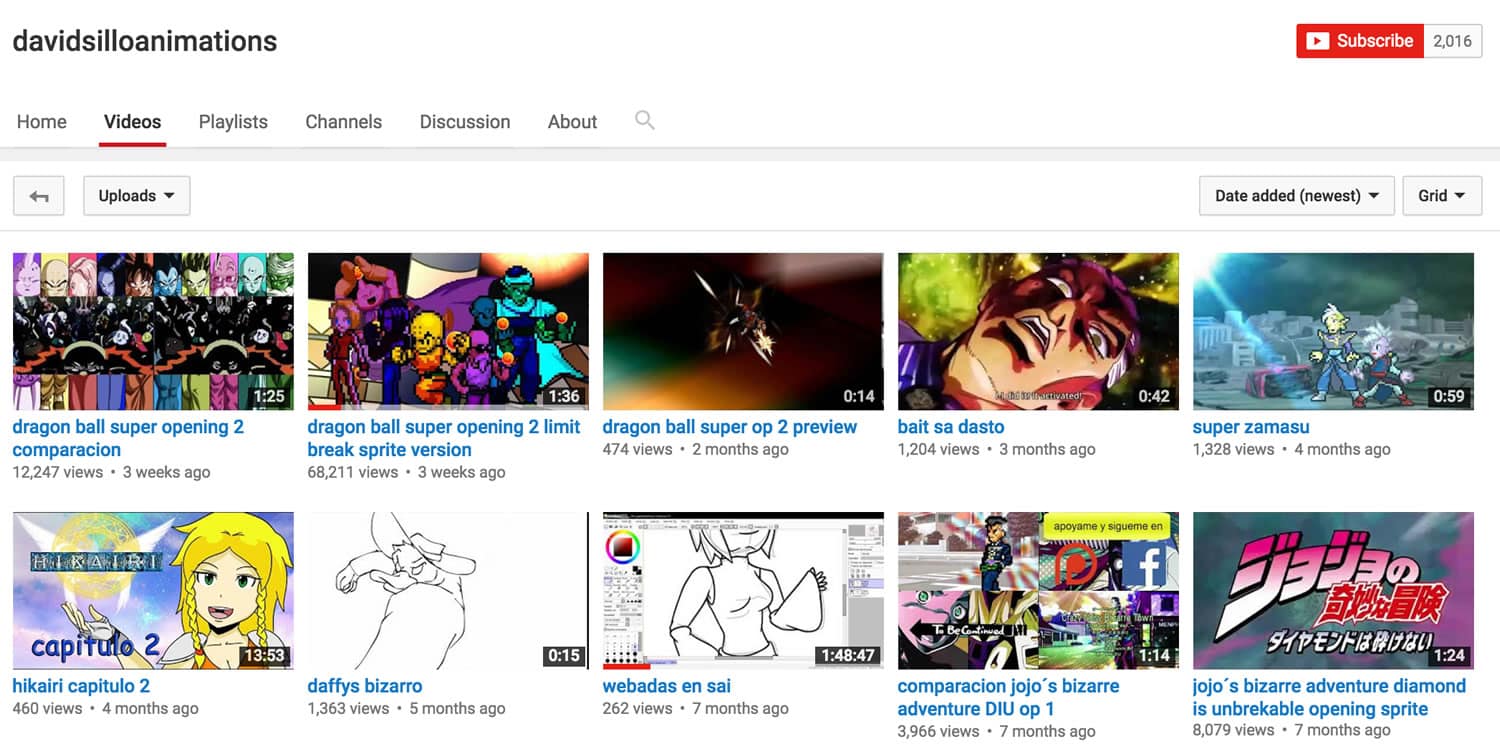 Dragon Ball Super en el canal de YouTube de David.