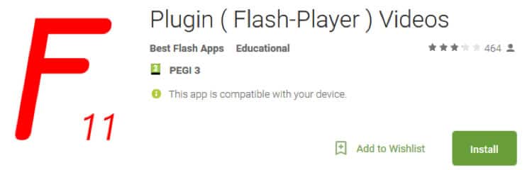 Falso Flash Player en Google Play.