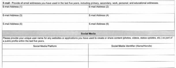 Así­ luce el formulario de la VISA donde te preguntan por tu actividad online.