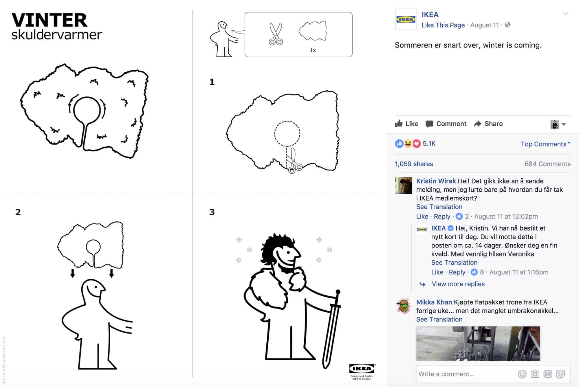 'Instrucciones' de Ikea para una capa a lo Jon Snow.