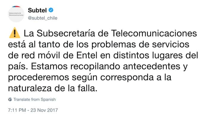 Falla Entel Subtel Informa Entel