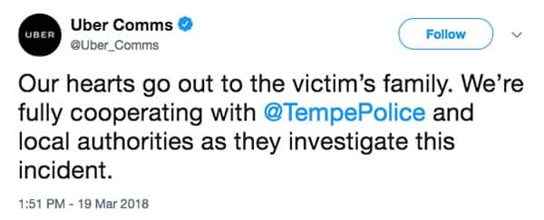 Uber Atropello Tweet vehículo autónomo