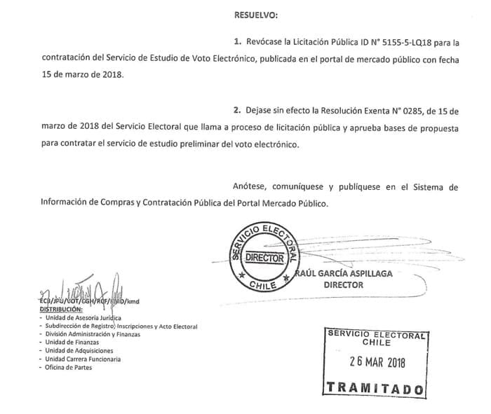 Licitacion Voto Electronico Chile Servel revoca licitación para estudiar el voto electrónico en Chile