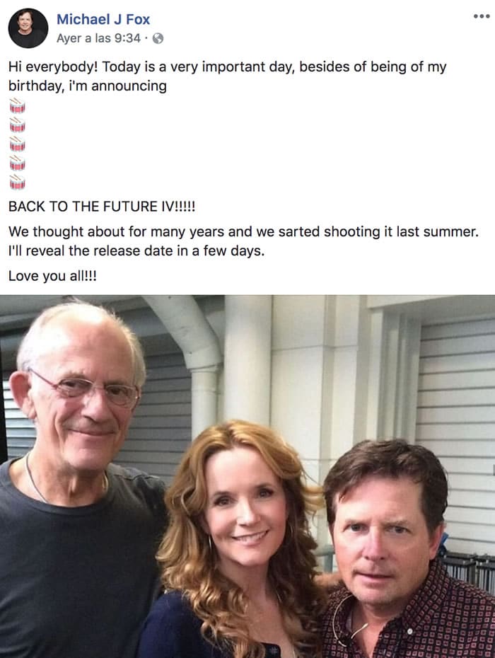 Hoax Back To The Future Iv No, no habrá una "Volver al Futuro IV" porque una cuenta falsa de Facebook lo dijo