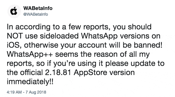 WhatsApp está bloqueando a quienes usen Apps modificadas en iPhone