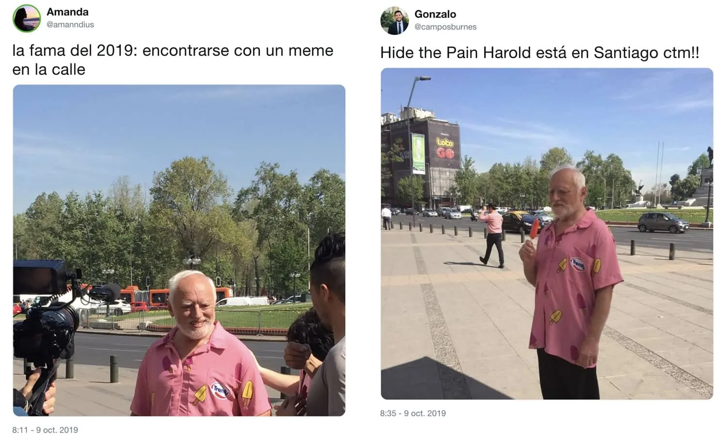 Harold Pain Chile Tweets "Hide the pain Harold" está en Chile por una campaña publicitaria.