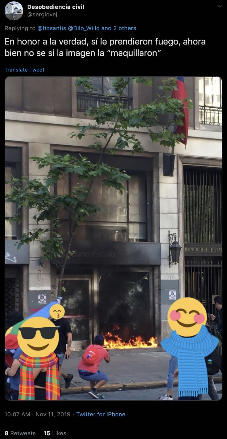 Banco Estado incendiado.