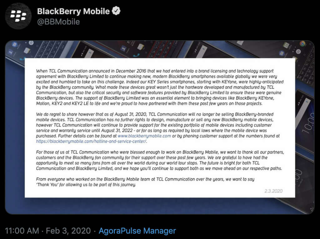 ¿El fin para siempre de BlackBerry? TLC deja de vender equipos con la marca.