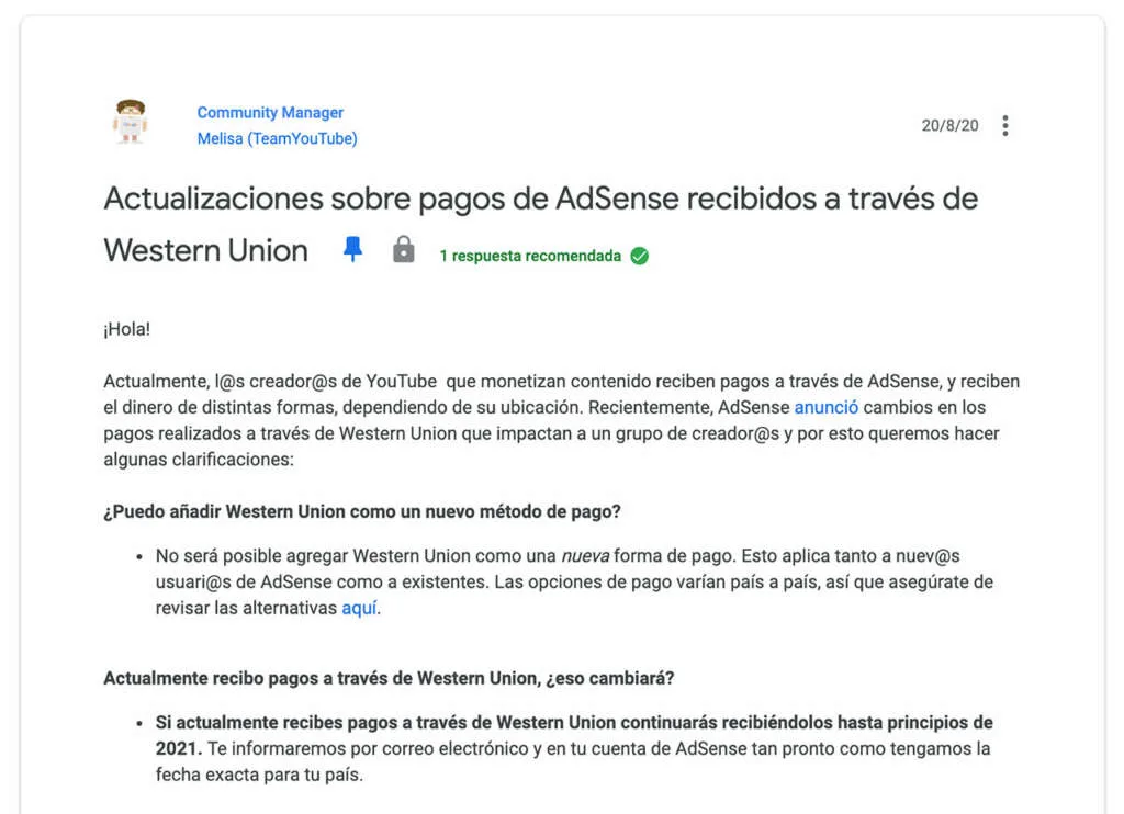 Google Western Union Ago ¿Cuándo Google y YouTube dejarán de pagar la publicidad a través de Western Union?