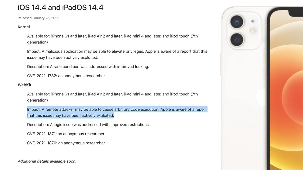 iPadOS y iOS 14.4.