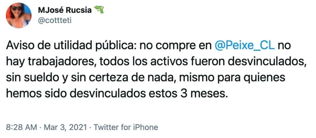 Peixe Chile Sueldos Impagos Queja de sueldos sin pagar por parte de Peixe Chile.