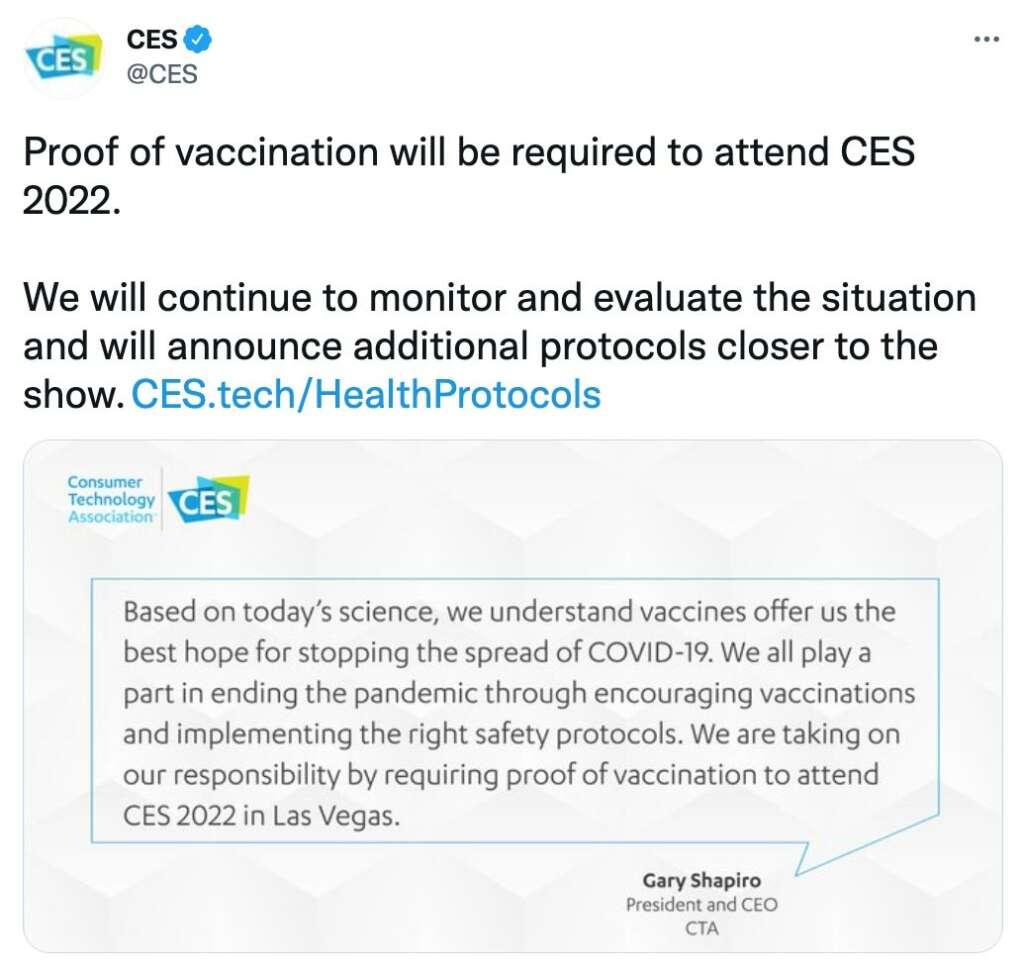 Para asistir a CES 2022 deberás demostrar que estás vacunado contra COVID-19