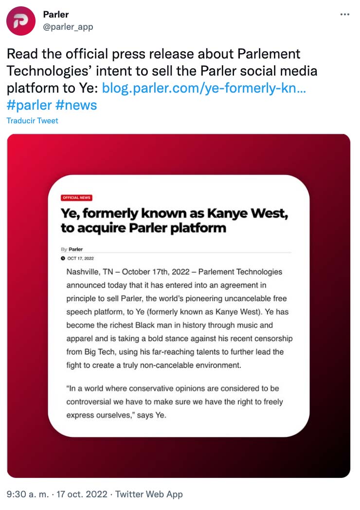 Kanye West comprará Parler