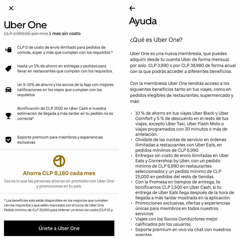 Dentro de la App de Uber podrás ver publicada la información de Uber One.
