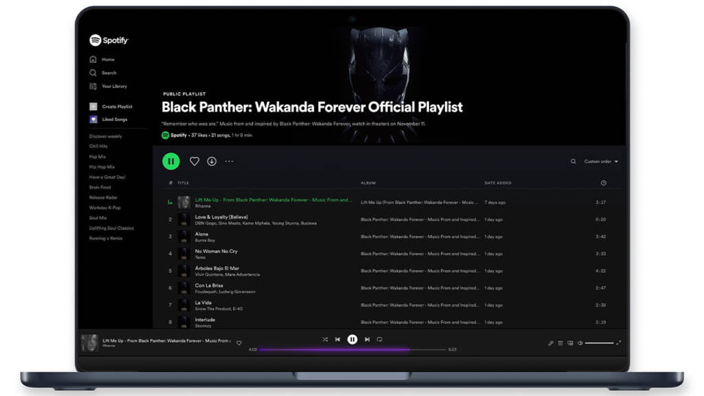 Black Panther: Wakanda Forever Playlist Oficial Spotify