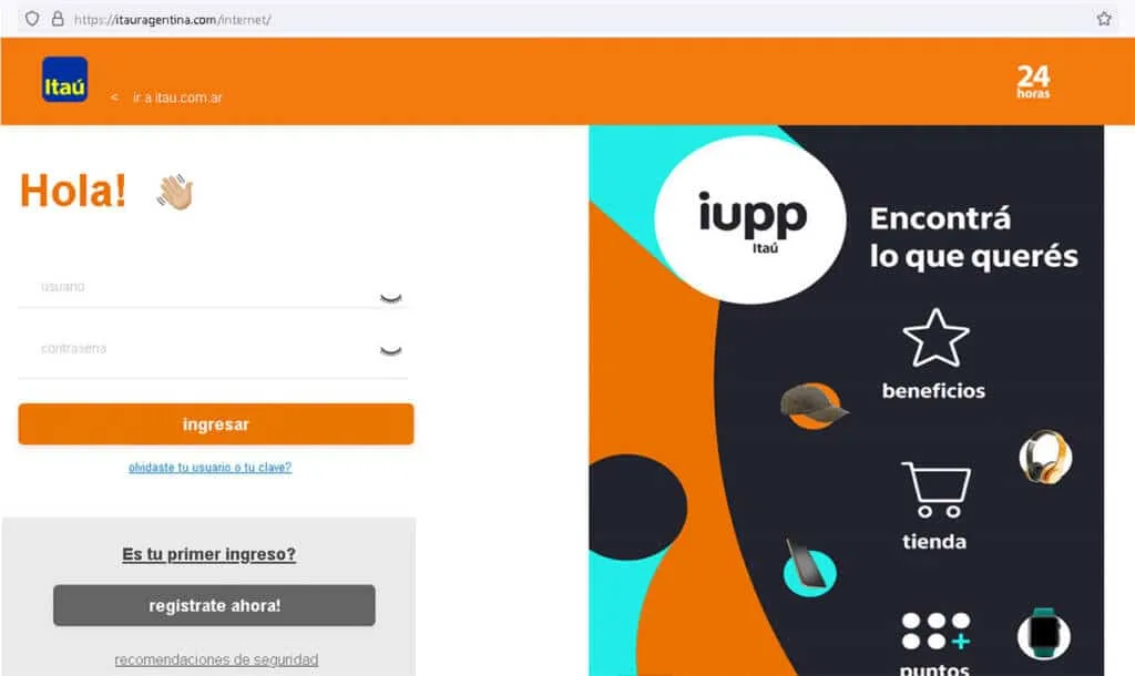 Falso Sitio Web Itau Estafa banco Itaú