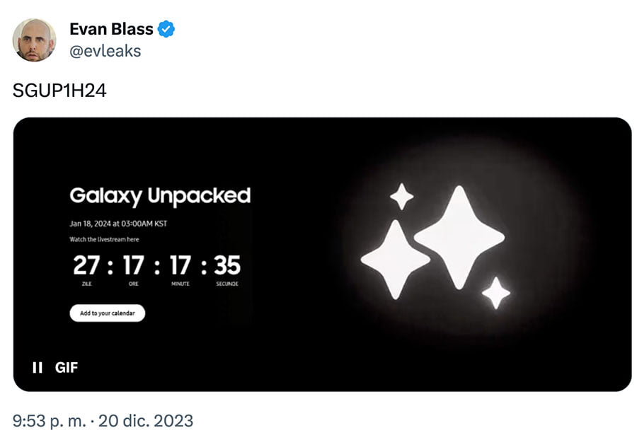 Evan Blass Galaxy S24 Tweet - Galaxy S24