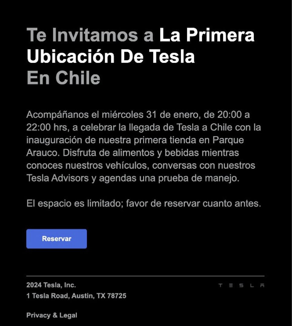 Invitacion Tesla en Chile