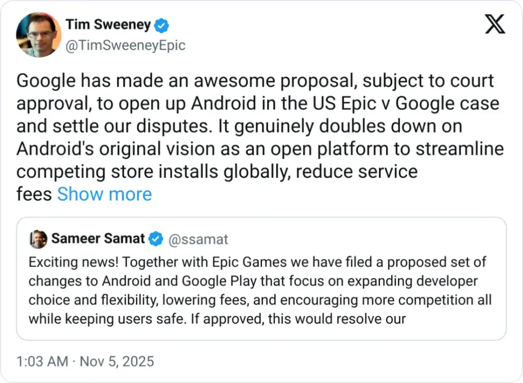 Tim Sweeney Tweet Epic Games Google - Epic Games