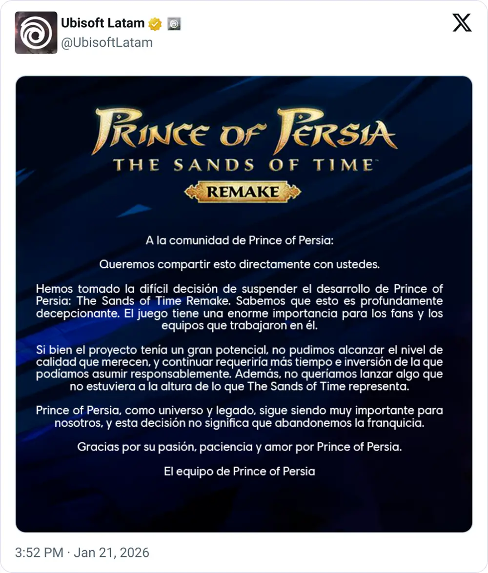 Ubisoft Cancela Prince of Persia