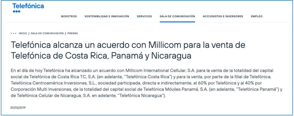 Compra de Telefonica Panama 2019