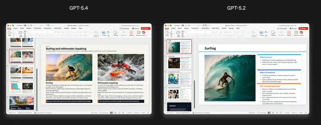 GPT 5.4 vs GPT 5.2 PowerPoint