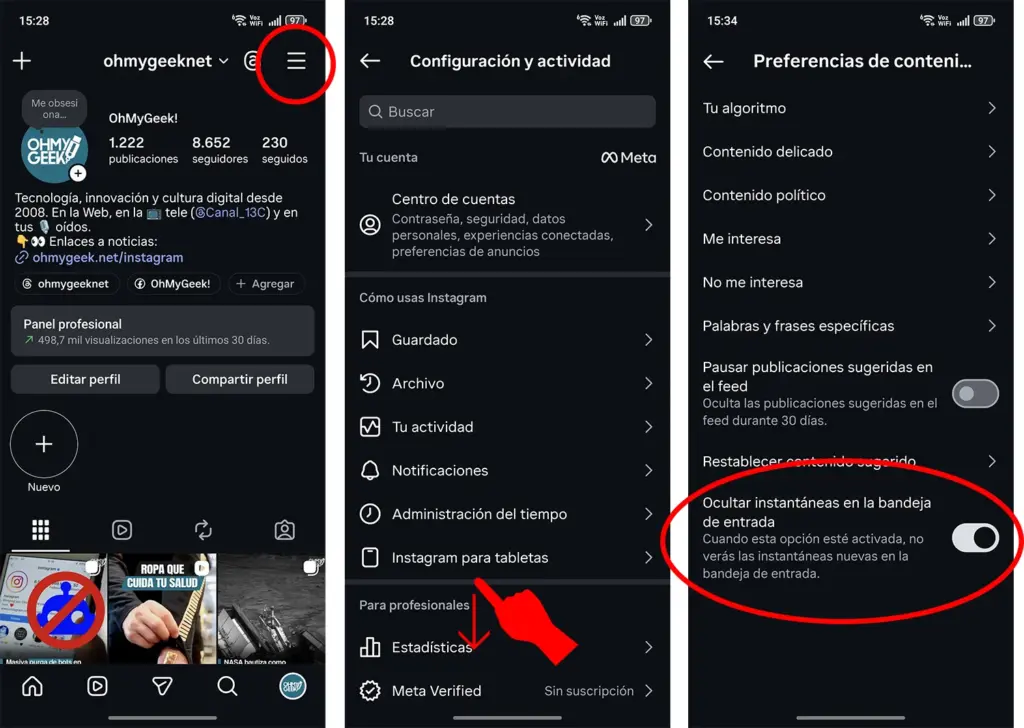 Desactivar Instagram Instants Menu