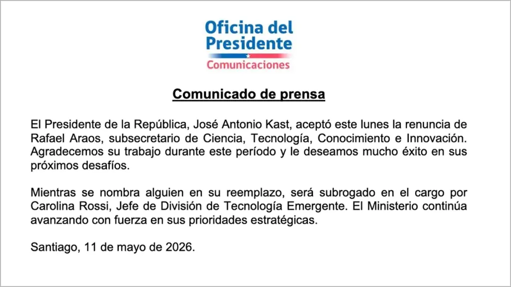 Renuncia el subsecretario de Ciencia Kast