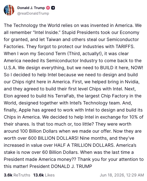Trump Truth Intel Apple Chips
