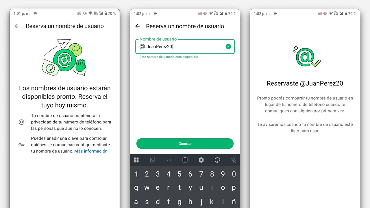 Nombre de usuario WhatsApp reserva